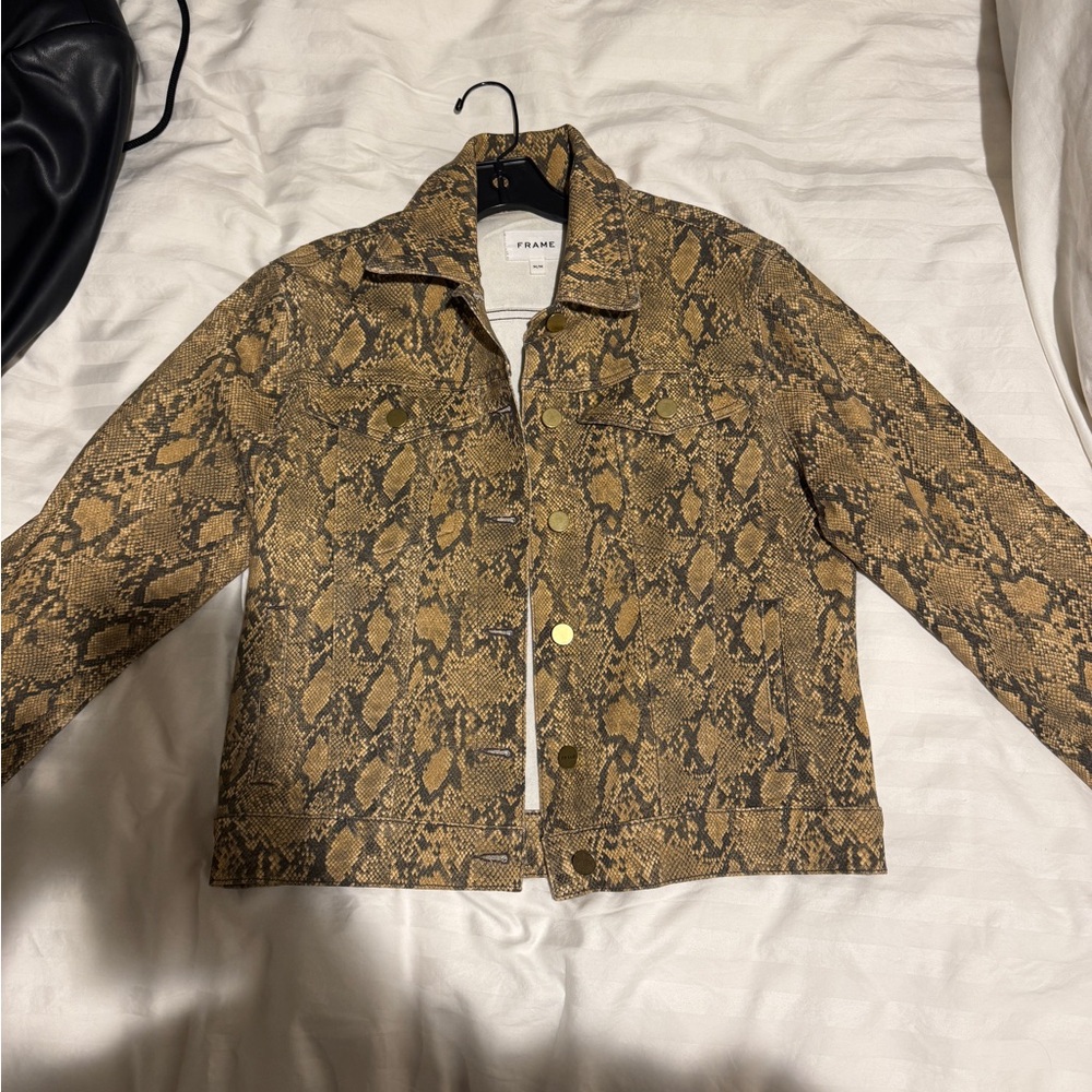 Frame Denim Women's Brown Snake Print Jean Jacket